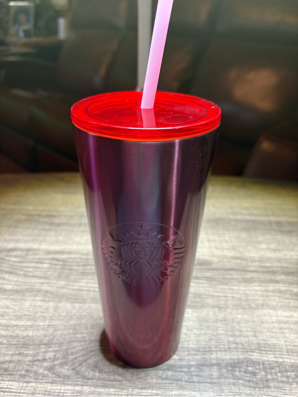 Starbucks Purple Tumbler with Red Lid and Pink Straw